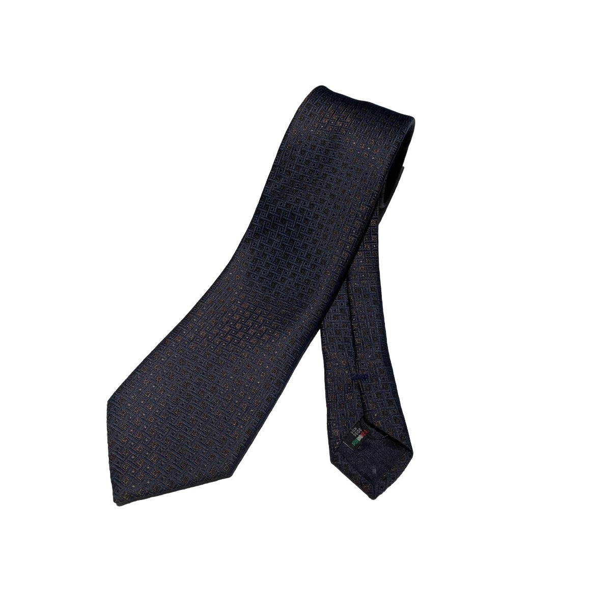 GALISE cravatta 3 pieghe Picasso blu marrone, 100% seta