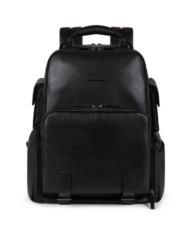 Pre-owned Piquadro Modus Special Backpack Fast Checked Port Pc 15,6 ", Black Leather